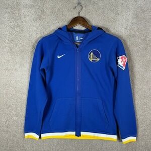 Golden State Warriors Jacket Boys Medium Blue NBA Basketball Nike Dri Fit Hoodie